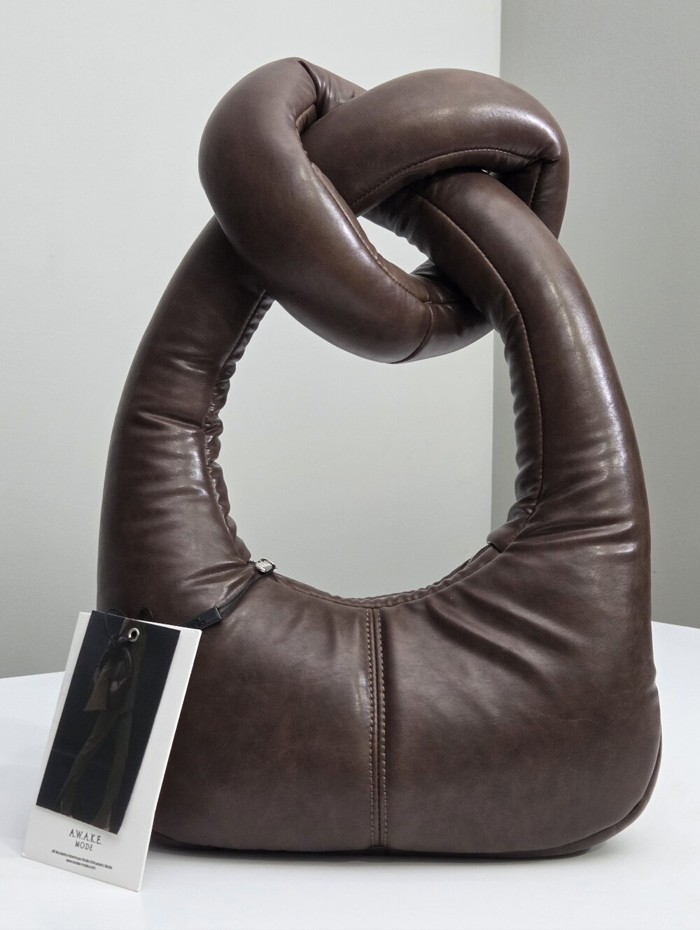 NWT A.W.A.K.E. MODE MIA FAUX LEATHER BAG WITH KNOT HANDLE - BROWN